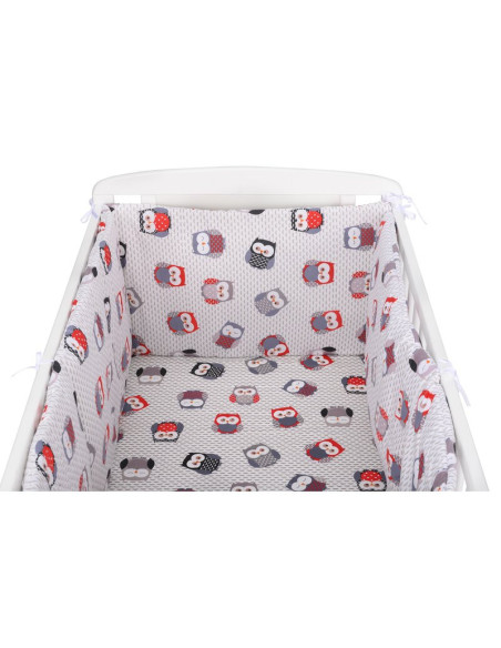 BN-BN215,BabyNeeds - Lenjerie patut 3 piese, Cu doua protectii laterale, Cerceaf, Din bumbac, Pentru patut 120x60 cm, Bufnite, G
