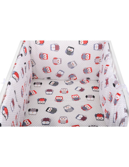 BN-BN215,BabyNeeds - Lenjerie patut 3 piese, Cu doua protectii laterale, Cerceaf, Din bumbac, Pentru patut 120x60 cm, Bufnite, G
