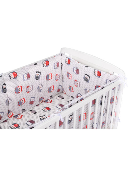 BN-BN215,BabyNeeds - Lenjerie patut 3 piese, Cu doua protectii laterale, Cerceaf, Din bumbac, Pentru patut 120x60 cm, Bufnite, G