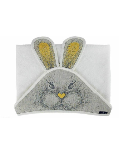 BN-QM_22493,Qmini - Prosop pufos cu gluga pentru bebelusi si copii, Din bambus, Dimensiune 85x85 cm, Rabbit Yellow