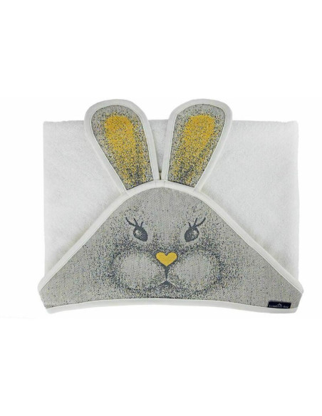 BN-QM_22493,Qmini - Prosop pufos cu gluga pentru bebelusi si copii, Din bambus, Dimensiune 85x85 cm, Rabbit Yellow