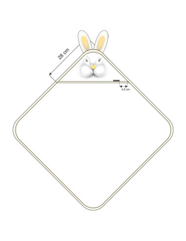 BN-QM_22493,Qmini - Prosop pufos cu gluga pentru bebelusi si copii, Din bambus, Dimensiune 85x85 cm, Rabbit Yellow