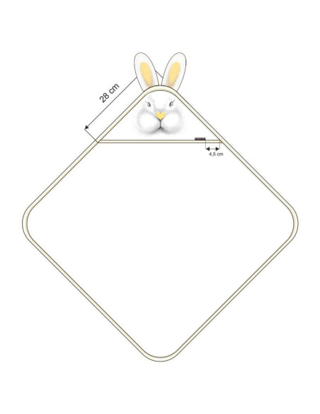 BN-QM_22493,Qmini - Prosop pufos cu gluga pentru bebelusi si copii, Din bambus, Dimensiune 85x85 cm, Rabbit Yellow