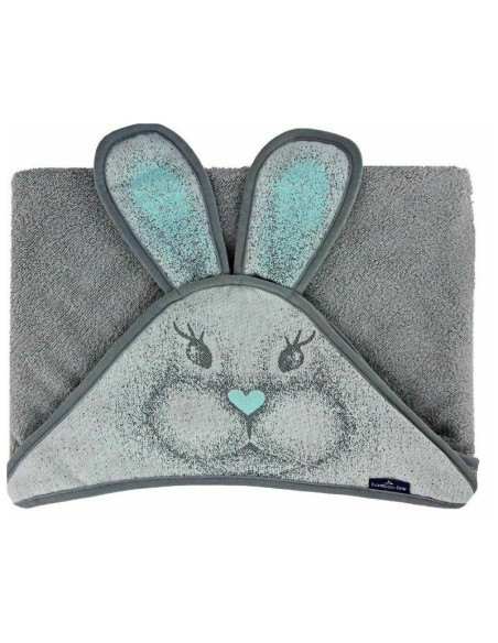 BN-QM_22492,Qmini - Prosop pufos cu gluga pentru bebelusi si copii, Din bambus, Dimensiune 85x85 cm, Rabbit Mint