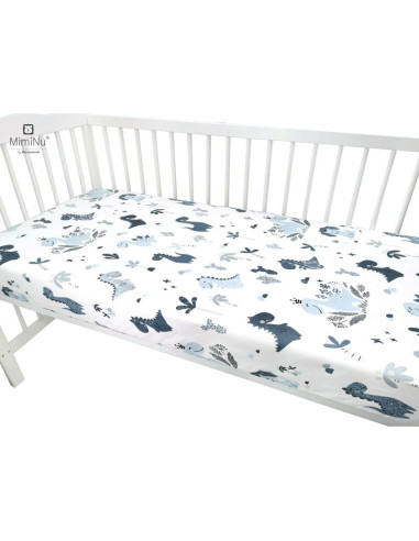 BN-6426972004978,MimiNu - Cearceaf cu elastic pentru patut 120X60 cm, Din bumbac certificat Oeko Tex Standard 100, Dino Granat