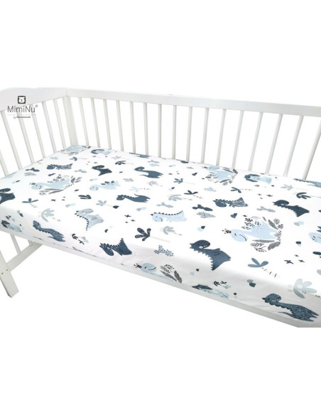 BN-6426972004978,MimiNu - Cearceaf cu elastic pentru patut 120X60 cm, Din bumbac certificat Oeko Tex Standard 100, Dino Granat