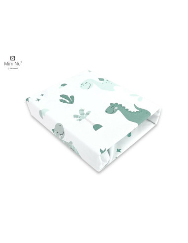BN-6426972004985,MimiNu - Cearceaf cu elastic pentru patut 120X60 cm, Din bumbac certificat Oeko Tex Standard 100, Dino Mint
