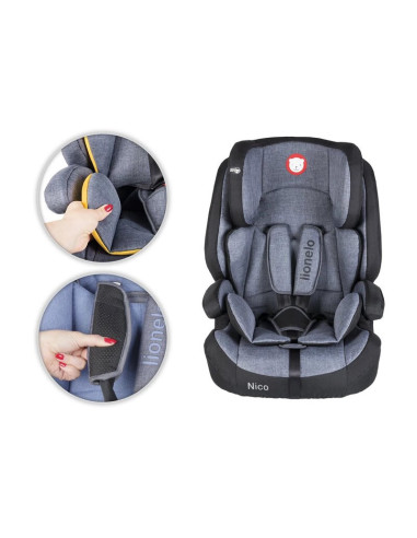 BN-LO-NICO_BLACK,Lionelo - Scaun auto Nico Spatar detasabil, Protectie laterala, 9-36 Kg, Conform cu standardul european de secu