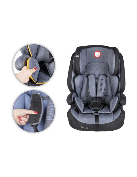 BN-LO-NICO_BLACK,Lionelo - Scaun auto Nico Spatar detasabil, Protectie laterala, 9-36 Kg, Conform cu standardul european de secu