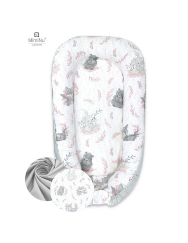 BN-6426972004886,MimiNu - Cosulet bebelus pentru dormit cu doua fete, Baby Nest 105x66 cm, Husa 100% bumbac, Din bumbac certific