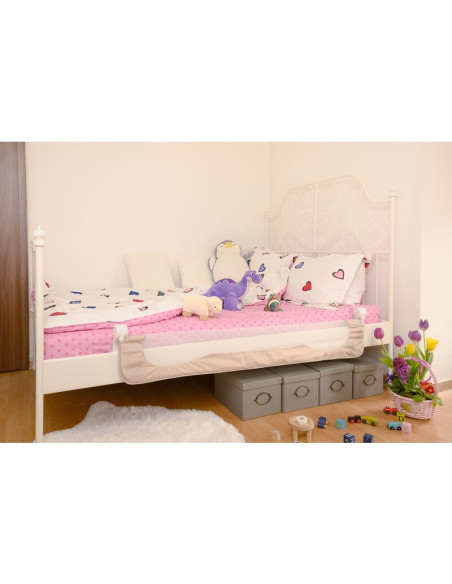 BN-QM-RHEA_BEIGE,Qmini - Bariera de pat Rhea, 150 x 42 cm, Inaltimea 42 cm, Instalare usoara, Cu inclinare la 180 grade, Beige