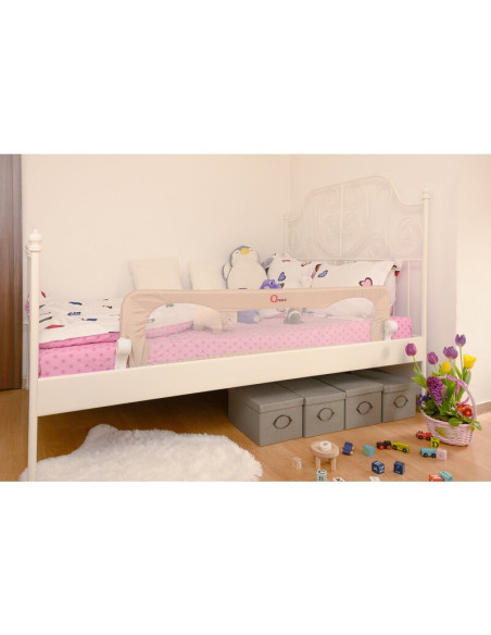 BN-QM-RHEA_BEIGE,Qmini - Bariera de pat Rhea, 150 x 42 cm, Inaltimea 42 cm, Instalare usoara, Cu inclinare la 180 grade, Beige