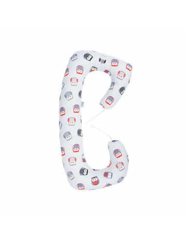 BN-BN228,BabyNeeds - Perna 3 in 1 pentru gravide si bebelusi Soft, Cu husa din bumbac, Bufnite, Gri-rosu