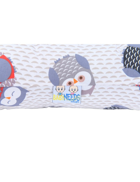 BN-BN228,BabyNeeds - Perna 3 in 1 pentru gravide si bebelusi Soft, Cu husa din bumbac, Bufnite, Gri-rosu