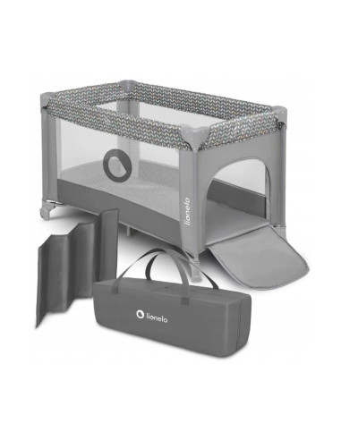 BN-LO-STEFI_GREY_MULTICOLOR,Lionelo - Patut pliant cu un nivel Stefi, Cu intrare laterala cu fermoar, 2 roti, 120x60 cm, Conform