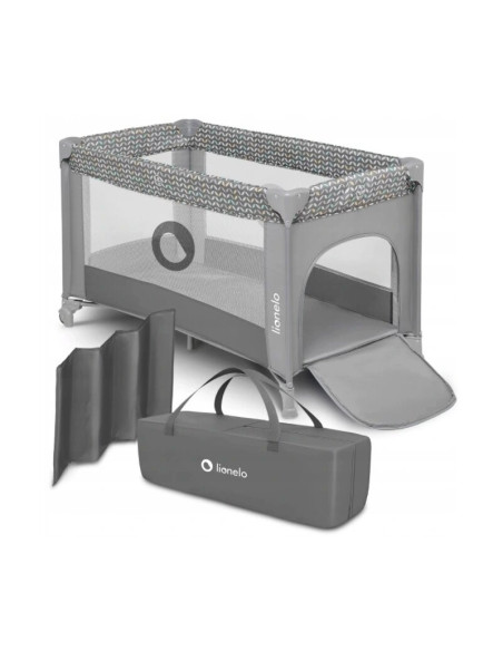 BN-LO-STEFI_GREY_MULTICOLOR,Lionelo - Patut pliant cu un nivel Stefi, Cu intrare laterala cu fermoar, 2 roti, 120x60 cm, Conform