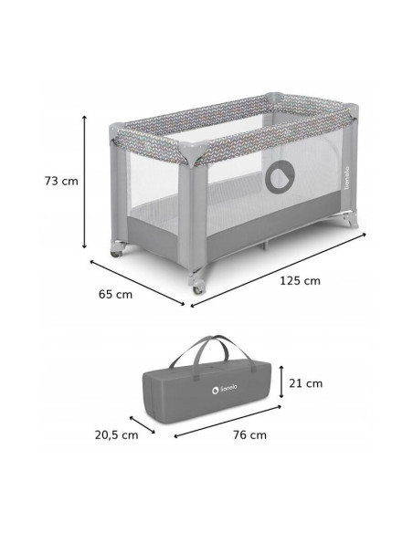 BN-LO-STEFI_GREY_MULTICOLOR,Lionelo - Patut pliant cu un nivel Stefi, Cu intrare laterala cu fermoar, 2 roti, 120x60 cm, Conform
