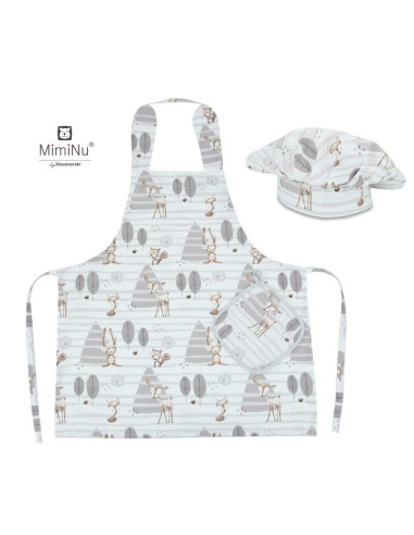 BN-6426972005531,MimiNu - Set Micutul bucatar, Cu sort, o boneta si accesoriu pentru vase calde, Din bumbac certificat Oeko Tex 