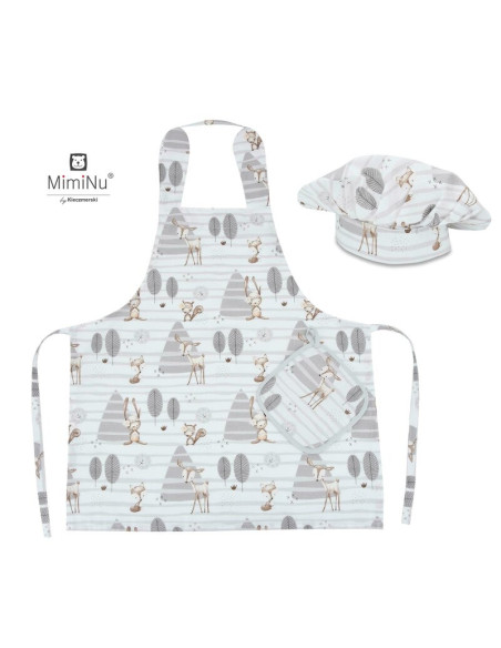 BN-6426972005531,MimiNu - Set Micutul bucatar, Cu sort, o boneta si accesoriu pentru vase calde, Din bumbac certificat Oeko Tex 