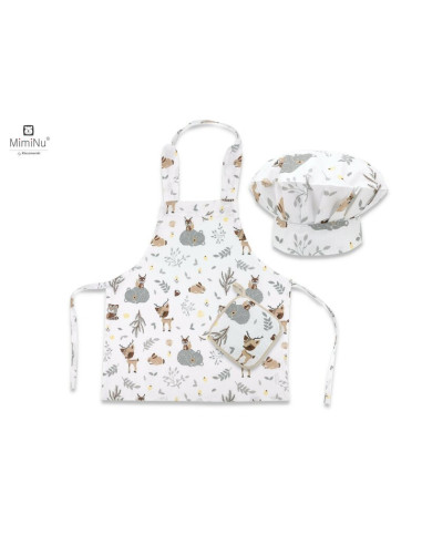 BN-6426972005548,MimiNu - Set Micutul bucatar, Cu sort, o boneta si accesoriu pentru vase calde, Din bumbac certificat Oeko Tex 