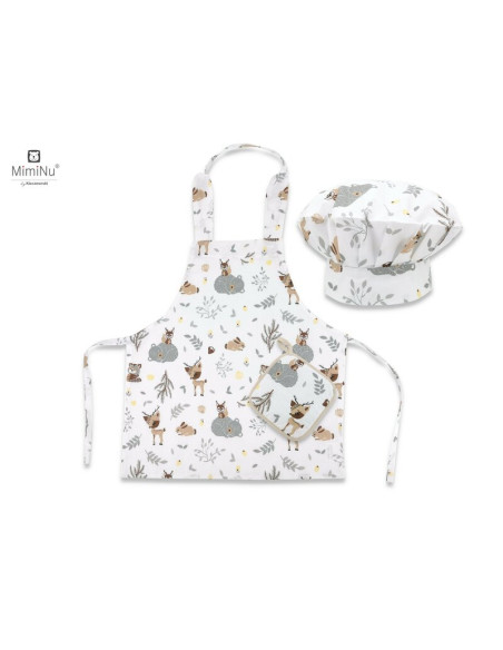 BN-6426972005548,MimiNu - Set Micutul bucatar, Cu sort, o boneta si accesoriu pentru vase calde, Din bumbac certificat Oeko Tex 