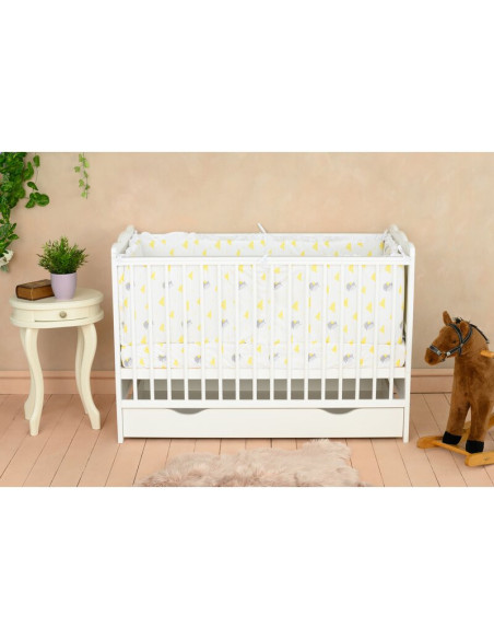 BN-6426972005517,Qmini - Patut din lemn Julia 120x60 cm, multifunctional, cu sertar, Cu sina speciala pentru dentitie, EN716-1, 