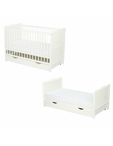 BN-6426972005517,Qmini - Patut din lemn Julia 120x60 cm, multifunctional, cu sertar, Cu sina speciala pentru dentitie, EN716-1, 
