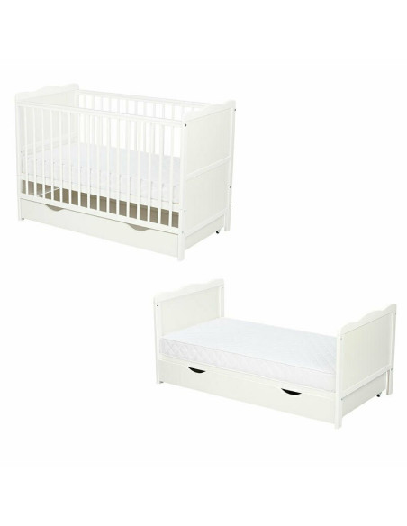 BN-QM_JUL8CM02AL,Qmini - Patut din lemn Julia 120x60 cm, multifunctional, cu sertar, Cu sina speciala pentru dentitie, EN716-1, 