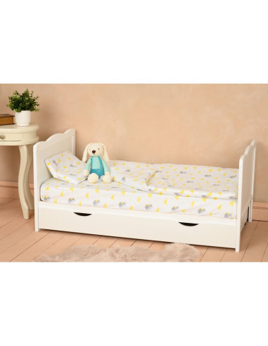 BN-QM_JUL10CM02AL,Qmini - Patut din lemn Julia 120x60 cm, multifunctional, cu sertar, Cu sina speciala pentru dentitie,EN716-1, 