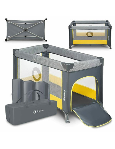 BN-LO-STEFI_YELLOW_LEMON,Lionelo - Patut pliant cu un nivel Stefi, Cu intrare laterala cu fermoar, 2 roti, 120x60 cm, Conform cu