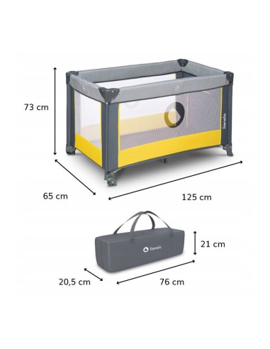 BN-LO-STEFI_YELLOW_LEMON,Lionelo - Patut pliant cu un nivel Stefi, Cu intrare laterala cu fermoar, 2 roti, 120x60 cm, Conform cu