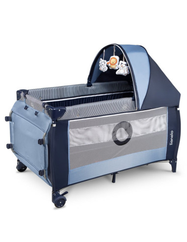 BN-LO-SVEN_PLUS_BLUE_NAVY,Lionelo - Patut pliant cu doua nivele Sven Plus, 120x60 cm, arcada jucarii, masuta de infasat, vibrati