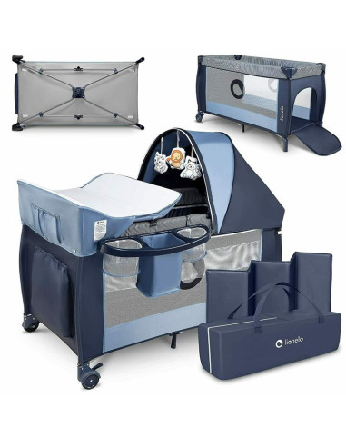 BN-LO-SVEN_PLUS_BLUE_NAVY,Lionelo - Patut pliant cu doua nivele Sven Plus, 120x60 cm, arcada jucarii, masuta de infasat, vibrati