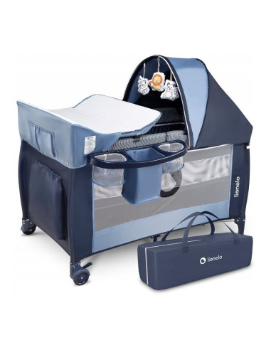 BN-LO-SVEN_PLUS_BLUE_NAVY,Lionelo - Patut pliant cu doua nivele Sven Plus, 120x60 cm, arcada jucarii, masuta de infasat, vibrati