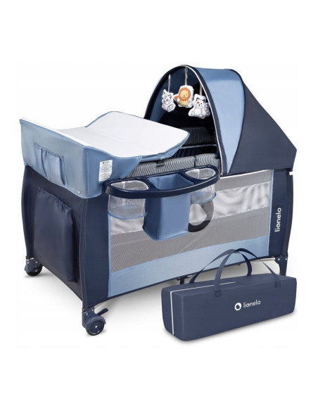 BN-LO-SVEN_PLUS_BLUE_NAVY,Lionelo - Patut pliant cu doua nivele Sven Plus, 120x60 cm, arcada jucarii, masuta de infasat, vibrati