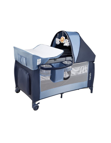 BN-LO-SVEN_PLUS_BLUE_NAVY,Lionelo - Patut pliant cu doua nivele Sven Plus, 120x60 cm, arcada jucarii, masuta de infasat, vibrati