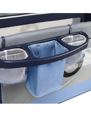 BN-LO-SVEN_PLUS_BLUE_NAVY,Lionelo - Patut pliant cu doua nivele Sven Plus, 120x60 cm, arcada jucarii, masuta de infasat, vibrati