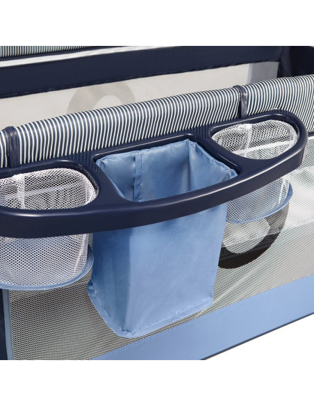 BN-LO-SVEN_PLUS_BLUE_NAVY,Lionelo - Patut pliant cu doua nivele Sven Plus, 120x60 cm, arcada jucarii, masuta de infasat, vibrati