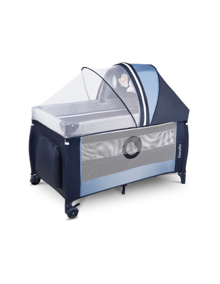 BN-LO-SVEN_PLUS_BLUE_NAVY,Lionelo - Patut pliant cu doua nivele Sven Plus, 120x60 cm, arcada jucarii, masuta de infasat, vibrati