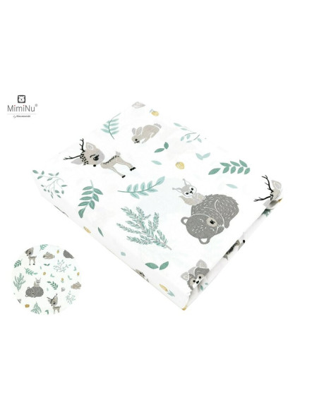 BN-6426972005838,MimiNu - Cearceaf cu elastic pentru patut 120X60 cm, Din bumbac certificat Oeko Tex Standard 100, Forest friend