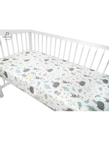 BN-6426972005838,MimiNu - Cearceaf cu elastic pentru patut 120X60 cm, Din bumbac certificat Oeko Tex Standard 100, Forest friend