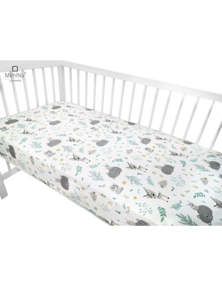 BN-6426972005838,MimiNu - Cearceaf cu elastic pentru patut 120X60 cm, Din bumbac certificat Oeko Tex Standard 100, Forest friend
