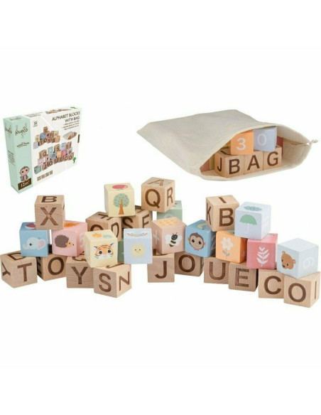 BN-80090,Joueco - Cuburi din lemn certificat FSC, Multifunctionale, Familia Wildies, 25x21 cm, 12 luni+, 30 piese, Multicolor