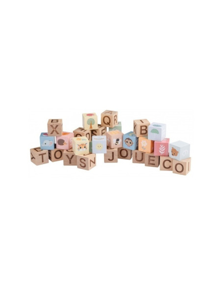 BN-80090,Joueco - Cuburi din lemn certificat FSC, Multifunctionale, Familia Wildies, 25x21 cm, 12 luni+, 30 piese, Multicolor