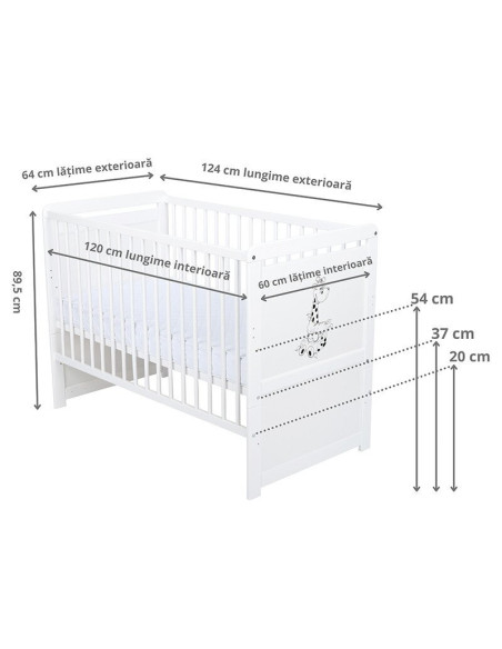 BN-BONAD2G10CM01AL,Babyneeds- Patut din lemn Nadia II Girafa transformabil pt bebe si junior, 120x60 cm, Multifunctional, Din le