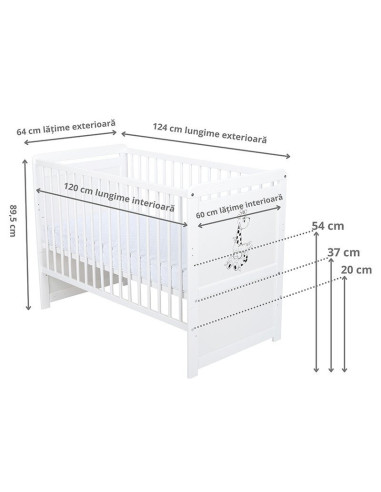 BN-BONAD2G12CM01AL,Babyneeds- Patut din lemn Nadia II Girafa transformabil pt bebe si junior, 120x60 cm, Multifunctional, Din le