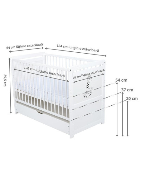 BN-BONAD2G8CM02AL,Babyneeds- Patut din lemn Nadia II Girafa transformabil pt bebe si junior, 120x60 cm, Cu sertar cu capac, Din 