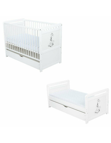 BN-BONAD2G10CM02AL,Babyneeds- Patut din lemn Nadia II Girafa transformabil pt bebe si junior, 120x60 cm, Cu sertar cu capac, Din