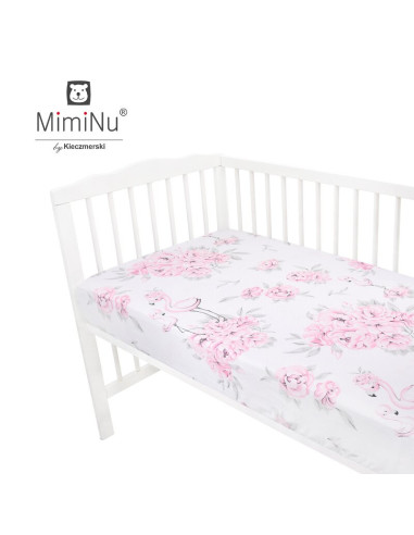 BN-6426972006255,MimiNu - Cearceaf cu elastic pentru patut 120X60 cm, Din bumbac certificat Oeko Tex Standard 100, Peonie Pink