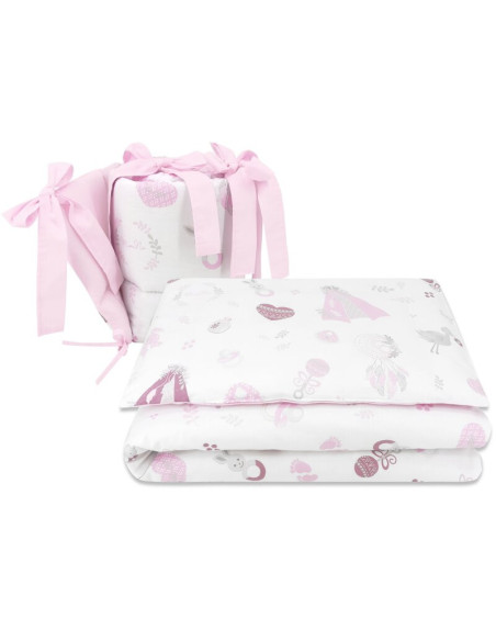 BN-6426972006149,MimiNu - Lenjerie patut 3 piese, Cu protectie laterala, Din bumbac certificat Oeko Tex Standard 100, Pentru pat